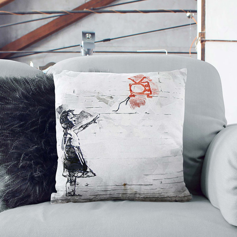 Balloon TV Girl Square Throw Cushion, 40 x 40 cm, Black