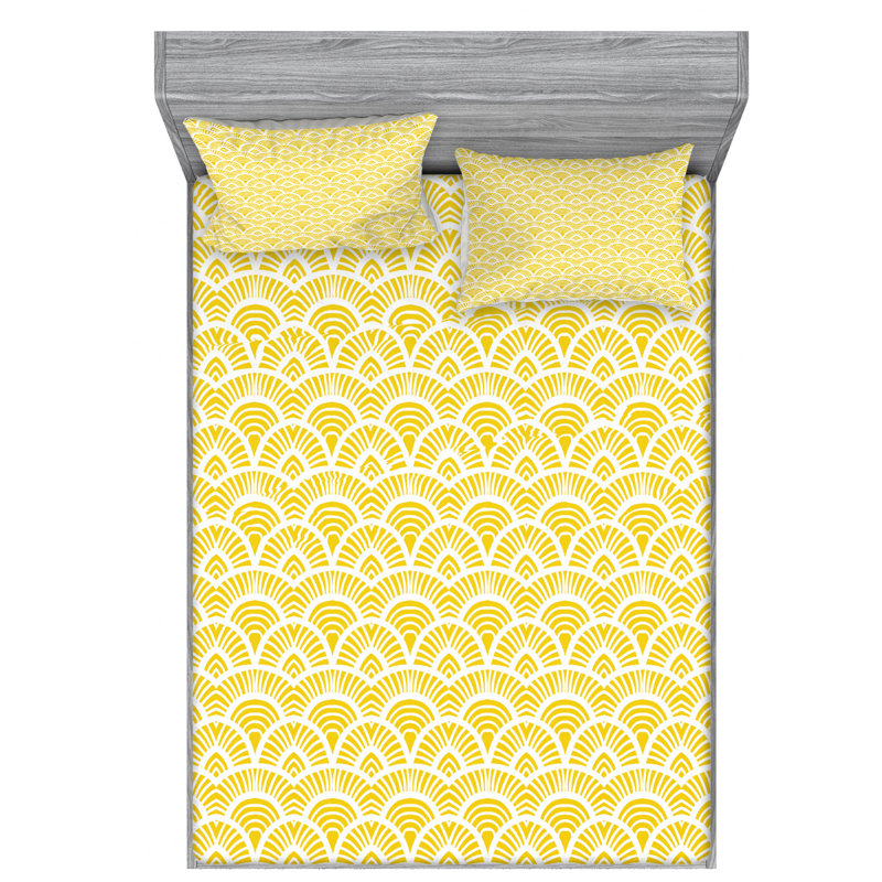 Microfiber Sheet Set, Queen Sheet Set with Fitted Sheet, Yellow Geometric