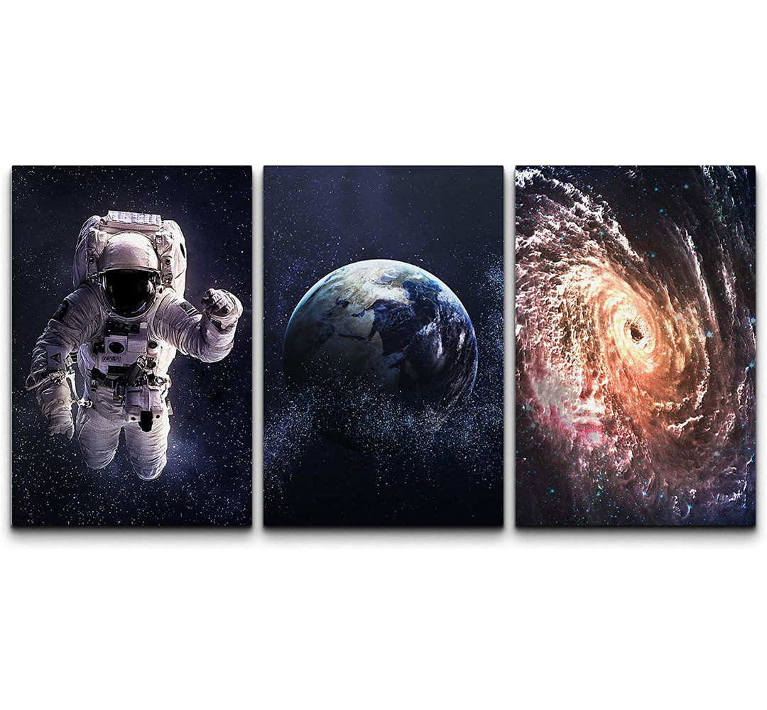 An Astronaut Exploring Outer Space and A Swirling Nebula - Wrapped Canvas Print IDEA4WALL 