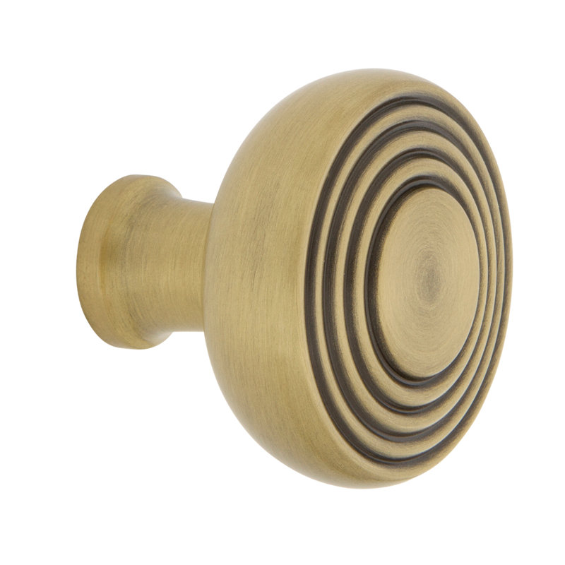 Deco 1.375" Diameter Round Knob, Antique Brass