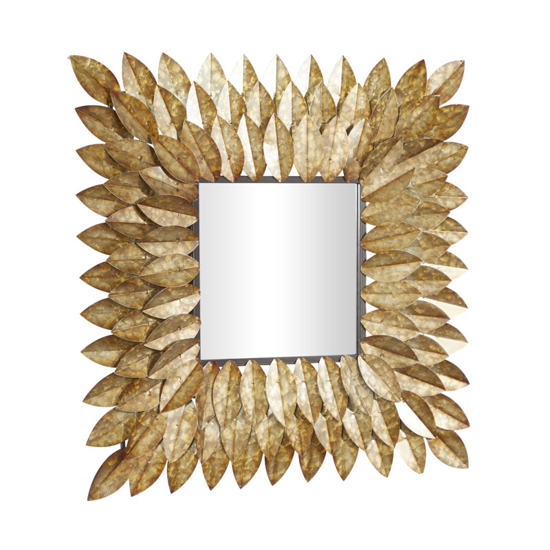Gold Leaf Square Metal Wall Mounted Decorative Mirror