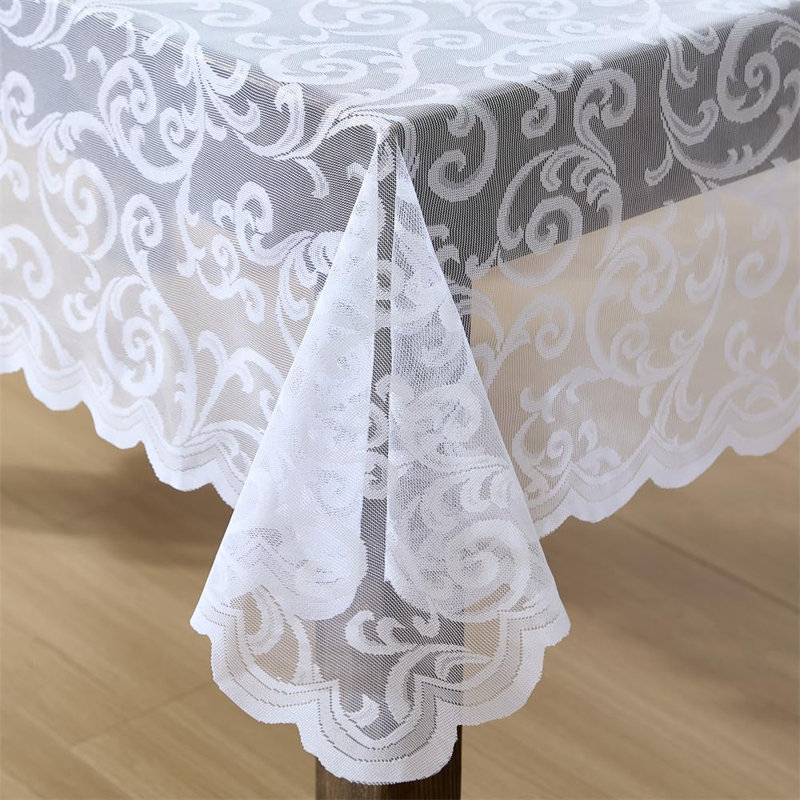 Nappe en dentelle, nappe en dentelle rétro pour tables rectangulaires, nappe infroissable, bordure festonnée à motifs (l 60 x L 84, blanc)