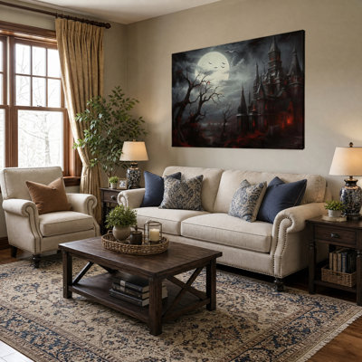 Moonlit Gothic Castle Canvas Wall Art Framed Ready to Hang Living Room Bedroom Home Decor