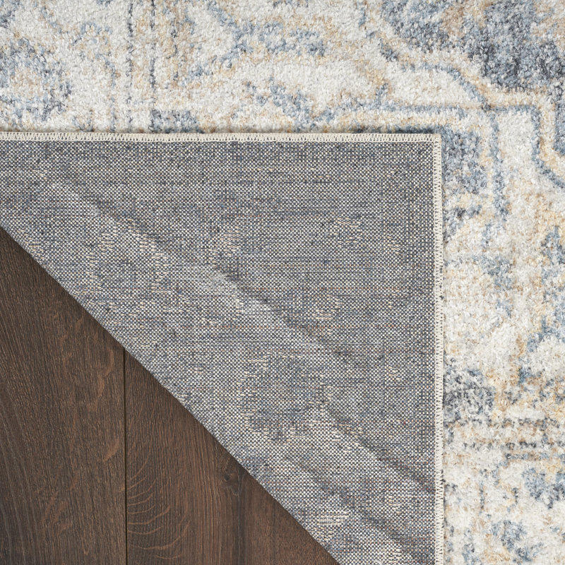 Nourison Astra Machine Washable 2' x 6' Grey Blue Vintage Indoor Rug, Runner 2' x 6'