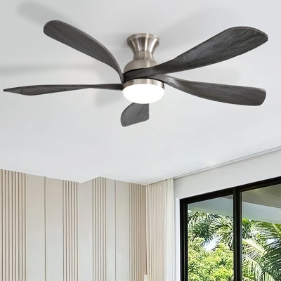 Whisper 52" 5-Solid Blade Classic Flush Mount Ceiling Fan with LED Light Kit and Remote Control，Nickel&Dark Gray