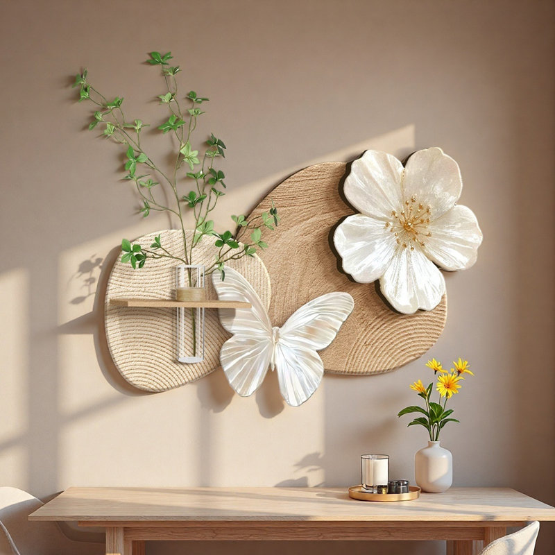Murale crème et plante hydroponique verte, H 31,5 po x l 19,69 po x P 0,98 po