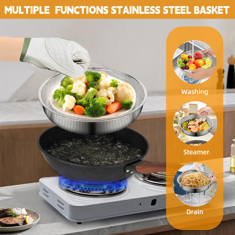 13'' Nonstick Black Wok with Lid and Steamer Basket