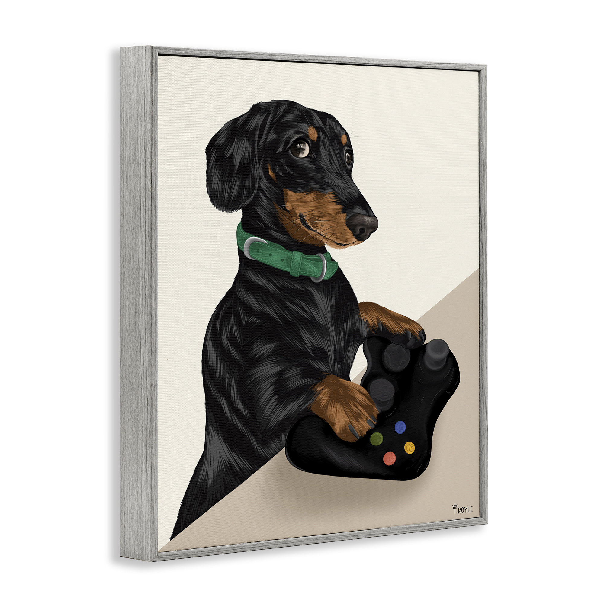 George Oliver Gamer Dachshund Dog Framed Giclee Art by Tara Royle | Wayfair