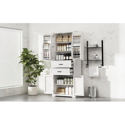 Storage Cabinet With Storage Shelves, 2 Drawers, Bathroom Cabinet With Adjustable Shelf