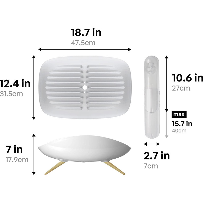Self-Draining Dish Drying Rack, White - Wide Dish Drainer with Swivel Spout, Durable, Rustproof, Ideal for 4-5 Person Households