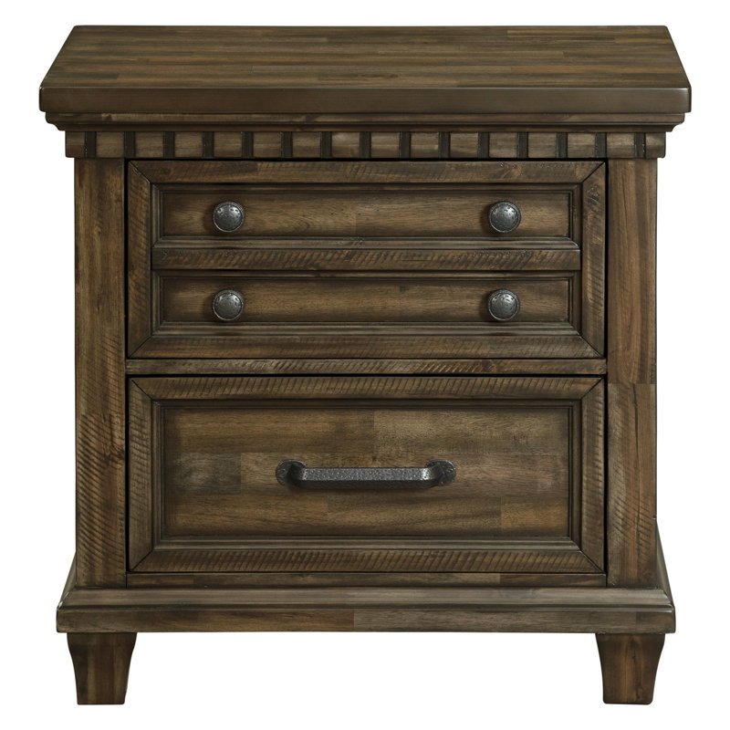 Millwood Pines Aleydis 2-Drawer Nightstand with USB, Charcoal