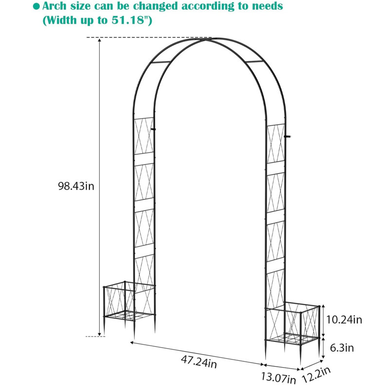 Semicircular Garden Arch with Planter Grid
