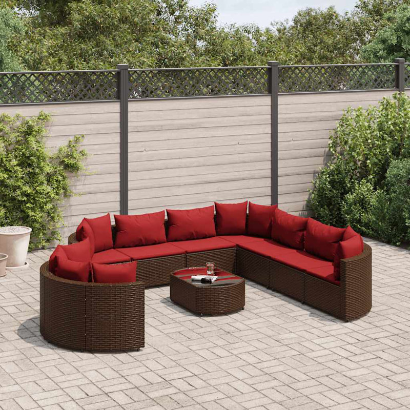 Ensemble de canapés de patio Vidaxl, ensemble de 10 grands pieds réglables en rotin brun PE, Rouge cannelle, Brun