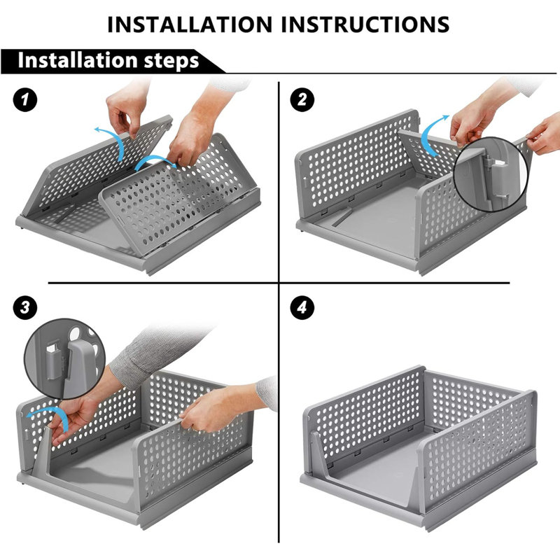 Ensemble de 4 paniers de rangement pliants pour garde-robe gris