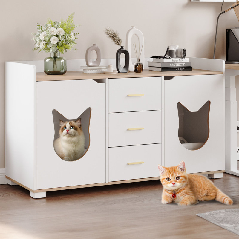 Tucker Murphy Pet Cat Litter Box Enclosures with Drawers For 2 Cats