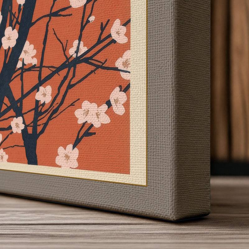 Spring Blossom Branch Botanical - Wrapped Canvas, 24x16 - 61.0 x 40.6 cm, Taupe Border