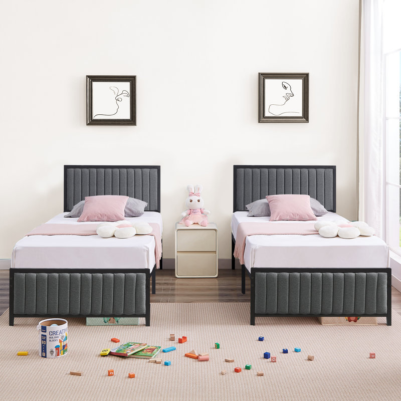 Single Size Upholstered Bed Frames With Soft Padded Headboards, Modern Platform Beds With Heavy-Duty Metal Slat Support, No Box Spring Needed, Easy To Assembly