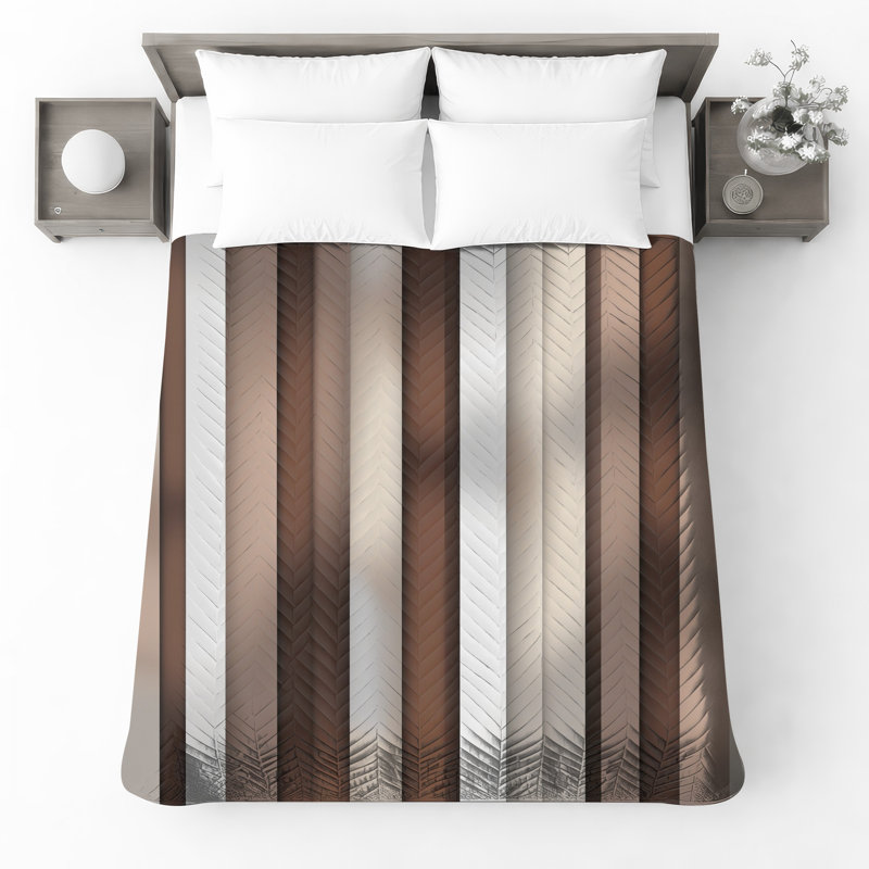 Brown Beige Vertical Stripes Bedding Striped Bedspread Pattern, King