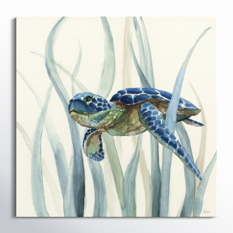 " Turtle In Seagrass II ", 12" H x 12" W x 0.75" D, Wrapped Canvas