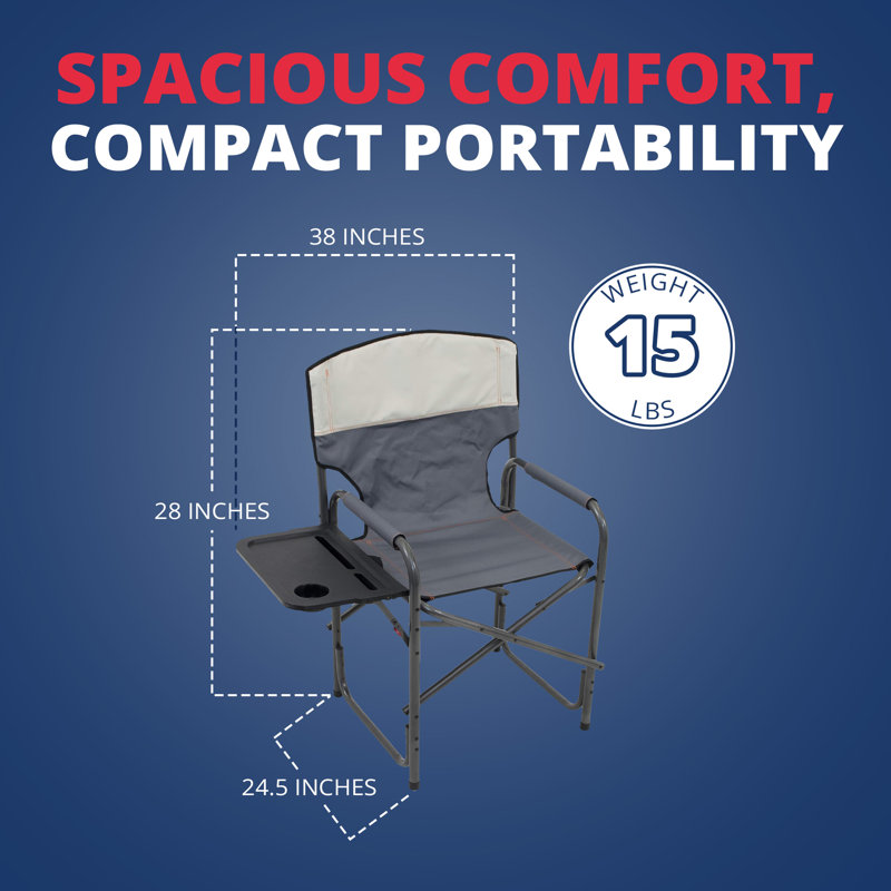 RIO Brands XXL Oversized Director’s Chair with Side Table and Carry Straps, Gray