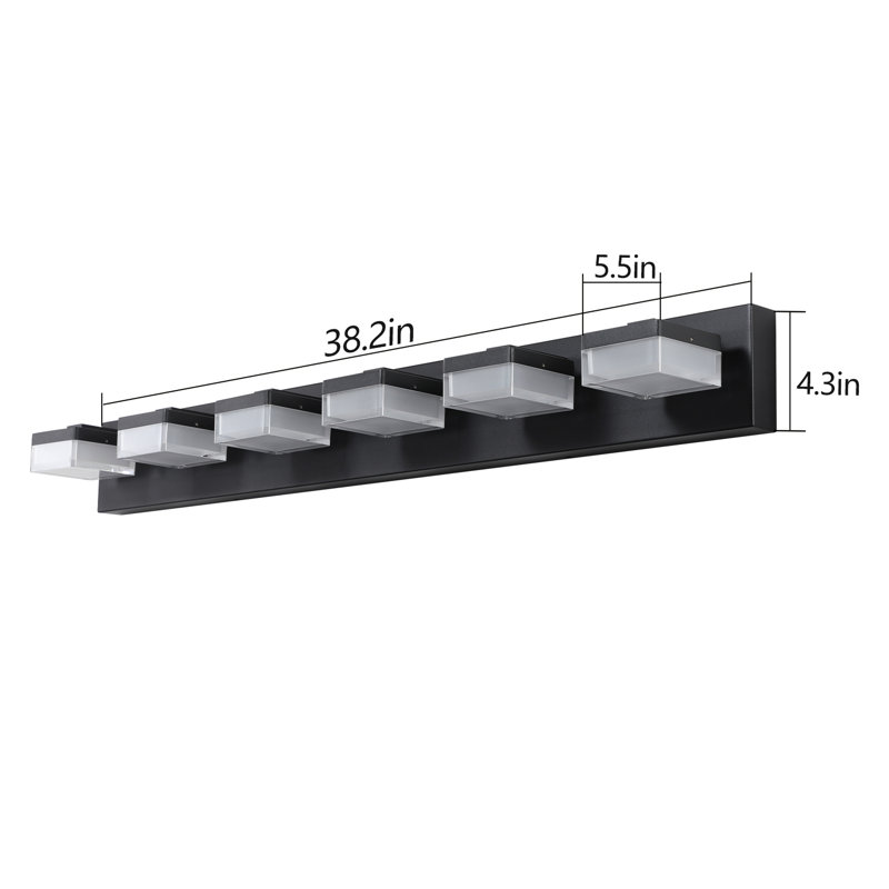 Miroir de salle de bain noir à 6 lumières DEL pour salle de bain et maquillage - Finition moderne pour, Matte Black
