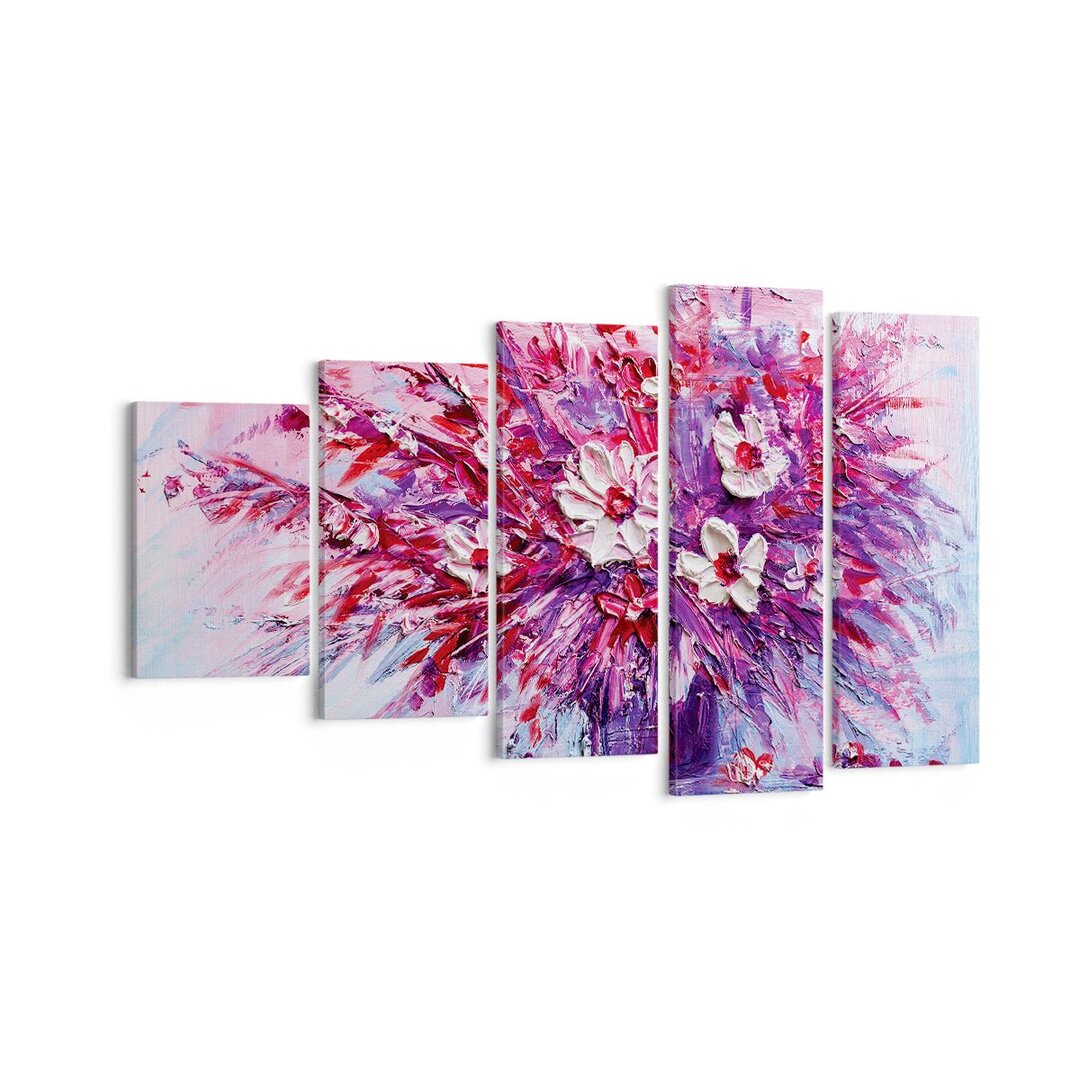 5-tlg. Leinwandbilder-Set Impasto Flowers Pink