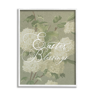 Easter Blessings Sentiment Vintage White Hydrangea Florals Green by Daphne Polselli - Graphic Art