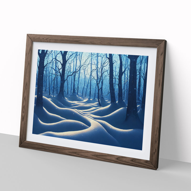 Vivid Winter Forest - Single Picture Frame Painting, 34cm H x 46cm W x 2cm D, Walnut Framed