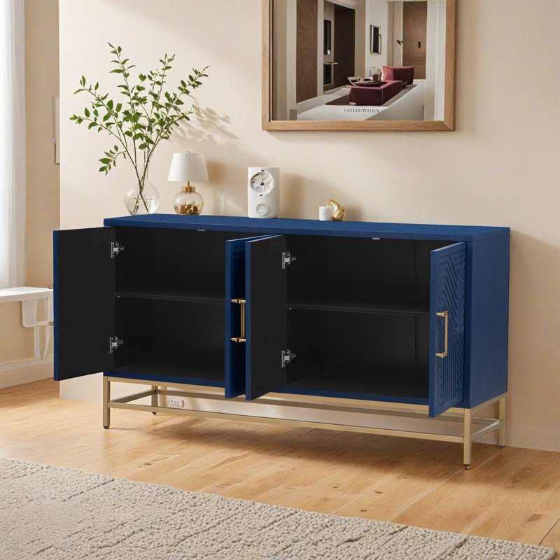 Buffet rétro avec 4 portes et tablettes réglables, Marine