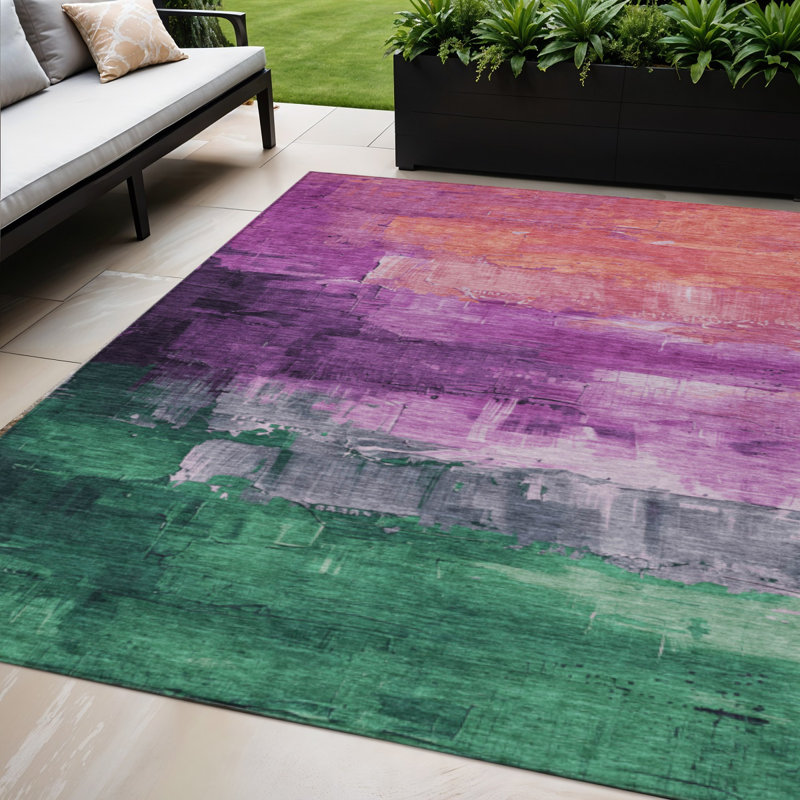 Tapis extérieur lavable abstrait mauve et vert 5 pi x 8 pi mauve