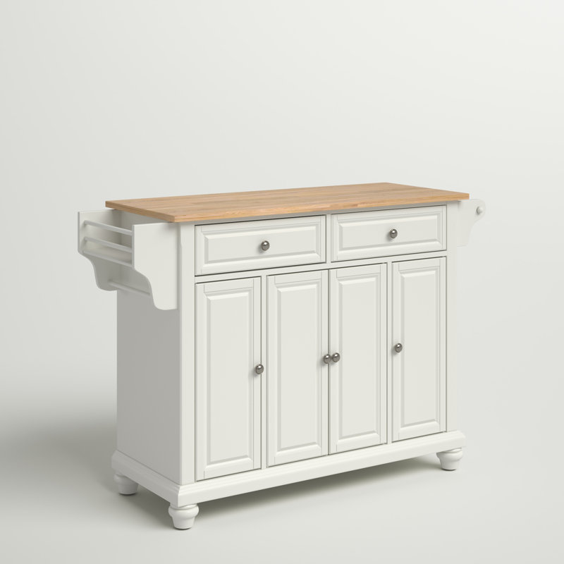 Van Granite Top Kitchen Cart, White, Natural Wood
