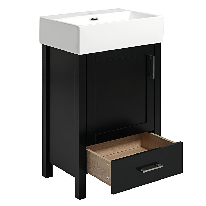 Meuble-lavabo de salle de bain avec lavabo en céramique, Noir