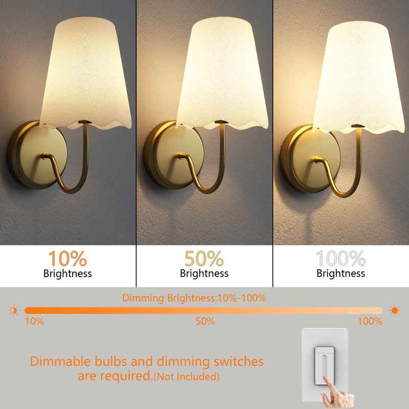 6''W Brass Dimmable Wall Sconce with Linen White Shade, Polished Brass
