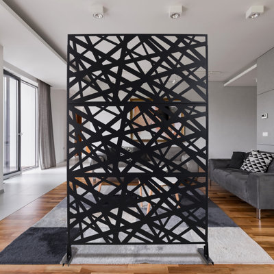 Metal Privacy Screens For Dining Space & Outdoor - 76"48" Black Indoor Solution With Screen 76" H48"