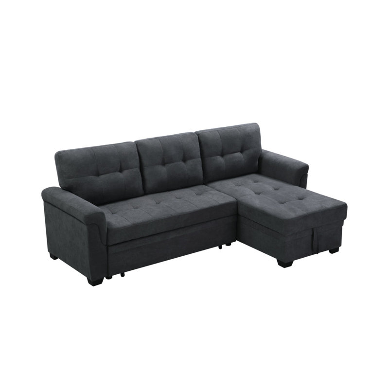Lucca 84"W Dark Gray Fabric Reversible Sectional Sleeper Sofa Chaise With Storage, Dark Gray Fabric