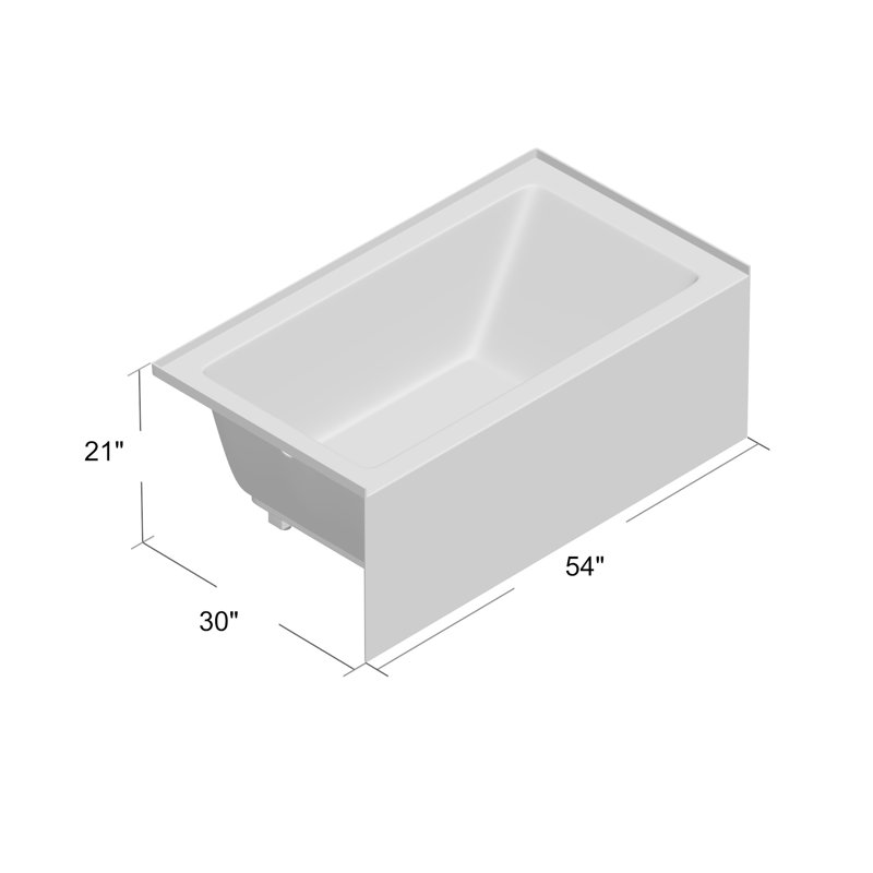 Apron Soaking Acrylic Bathtub, Right, White, 66" L x 32" W