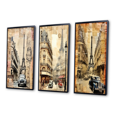 «Paris Nostalgia Vintage Collage III», 3 pièces