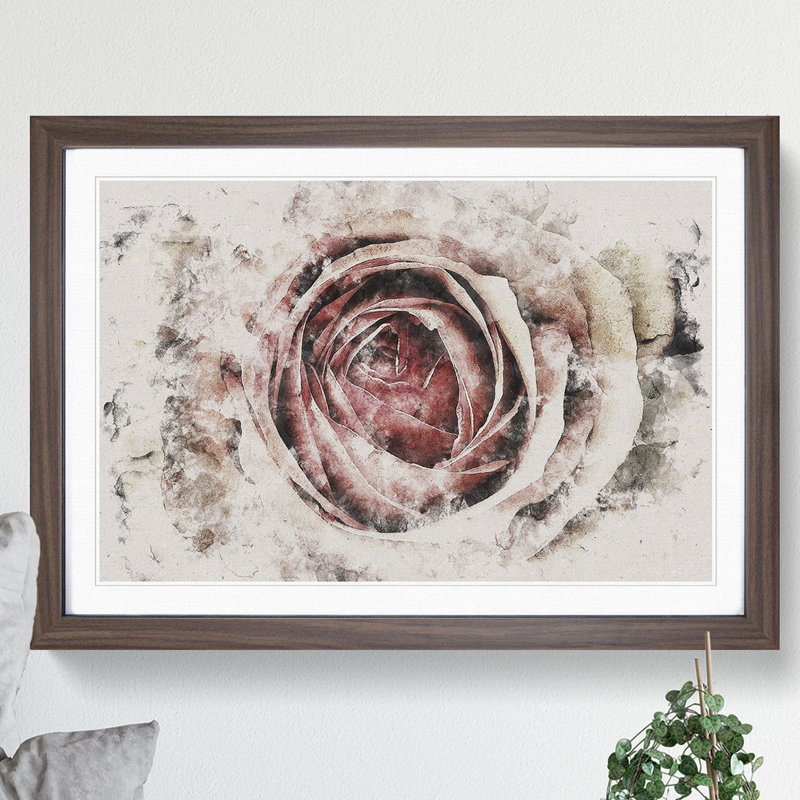 Pink Rose Flower Vol.3 - Picture Frame Painting, 27cm H x 36cm W x 2cm D, Walnut Framed