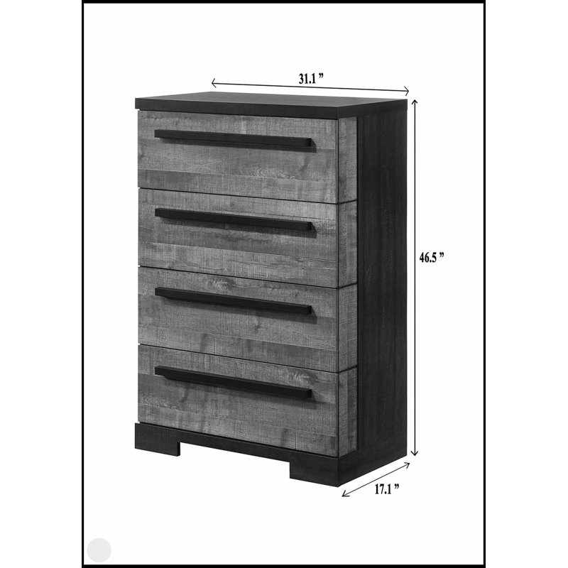 Commode contemporaine à 4 tiroirs 1Pc avec finition craie blanche et noire, mobilier de rangement en bois durable