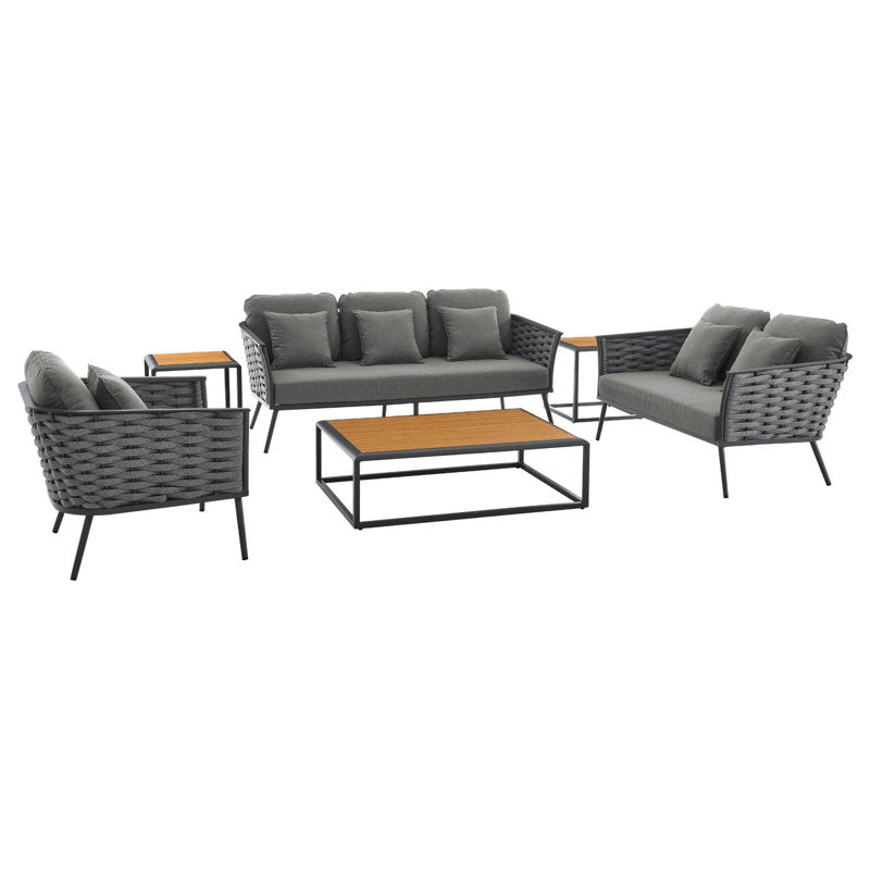 Ensemble de canapé modulaire d'extérieur en aluminium 6 pièces Modway Stance, Gris anthracite, gris