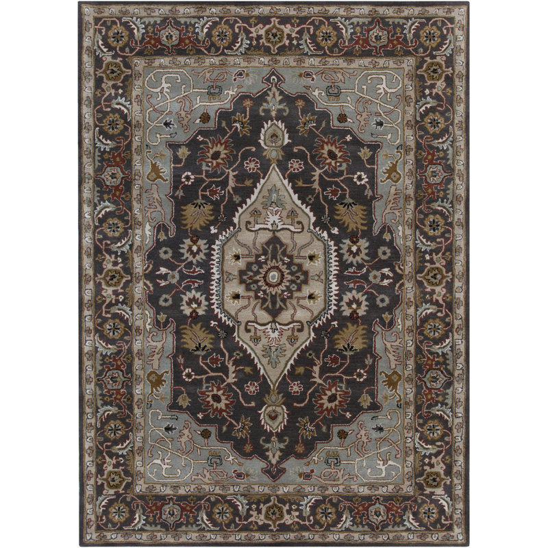 Tapis en laine à motif floral médaillon tissé à la main Bartz, Rectangulaire 9 pi x 13 pi