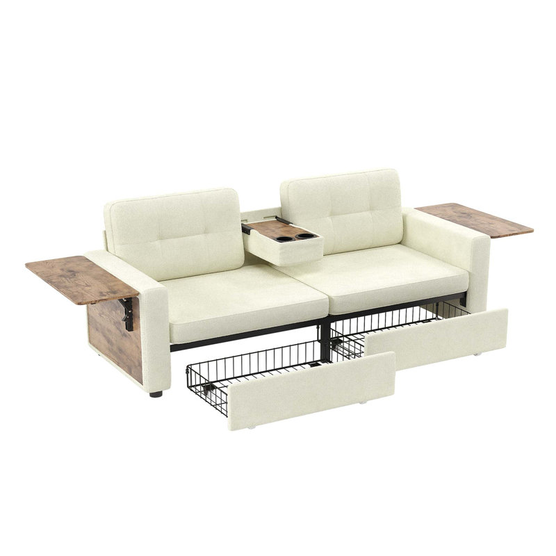 Upholstered 70.08 " Chenille Loveseat, Beige Chenille