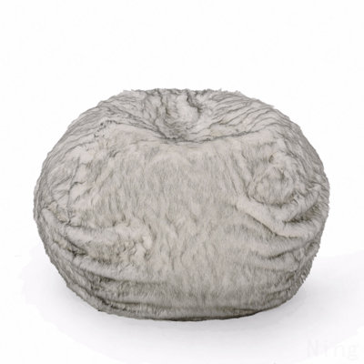 5 Foot Rounded Short Faux Fur Bean Bag, White And Gray