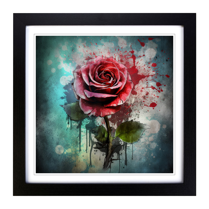 Rose Grunge - Single Picture Frame Print on Wood, Black