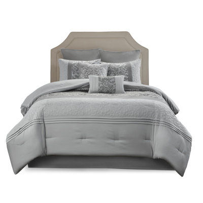 Graceful Grey Queen Embroidered Comforter Set - 8 Piece Bedding Collection