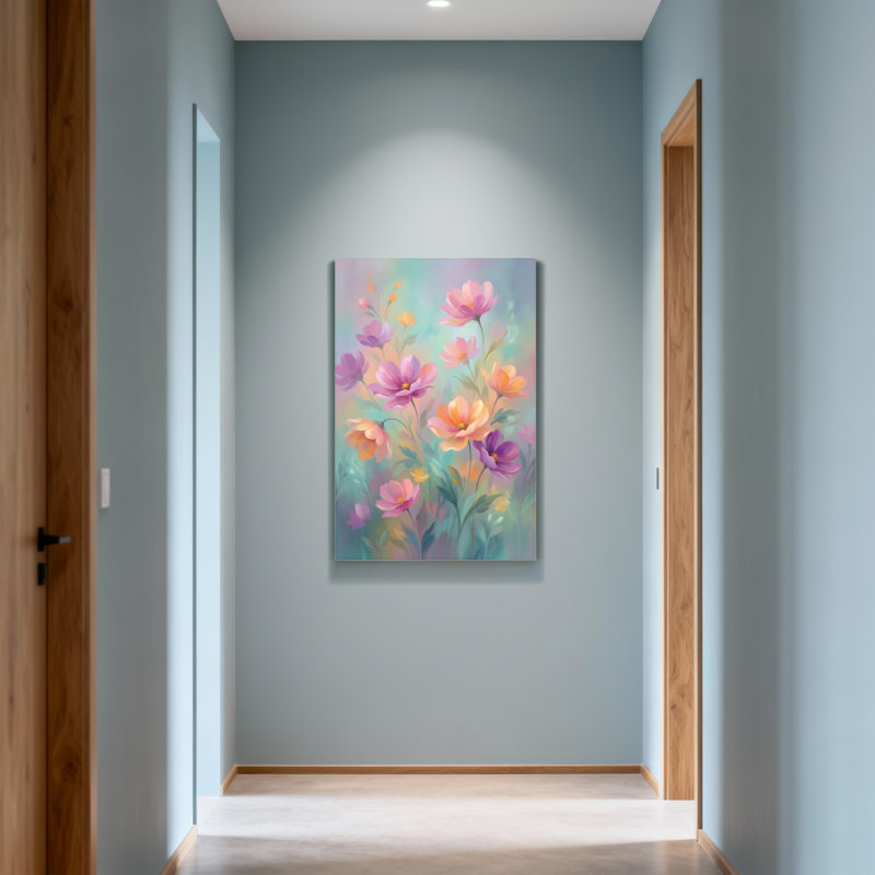 Plantes et fleurs, fleurs pastel sur fond doux, H 24 po x l 16 po