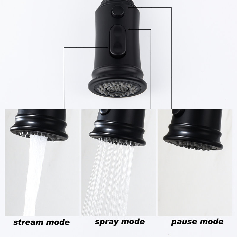 Pull Out Spray Kitchen Faucet - Matte Black Stainless Steel: 360 Rotating Nozzle, Rust Treatment Finish, Single Handle Water Release Adjustment Functionality With Black: Steel, Rotatable Corrosion