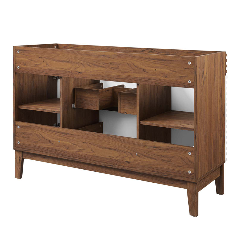 Mid-Century Modern Render 47" White/Walnut Bathroom Vanity Cabinet
