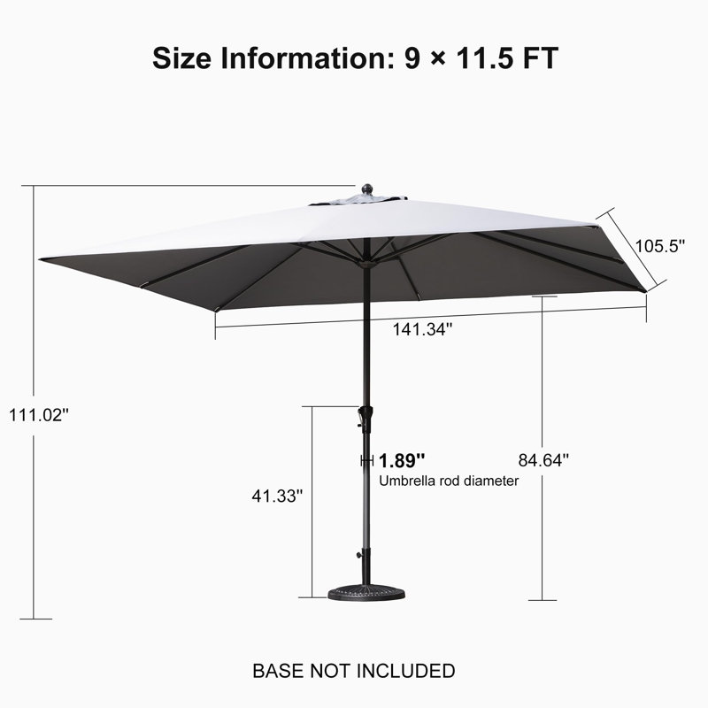 Latitude Run 108”×132“Rectangle Outdoor Rectangular Market Table Umbrella, Light Gray
