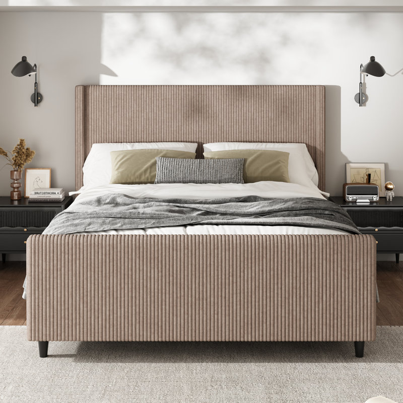 Lit tapissier Layne, Taupe, Grand lit